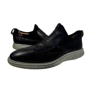 ECCO Mens Black Leather Slip On‎ Wingtip Sneakers Athletic Shoes EU 45 US 11